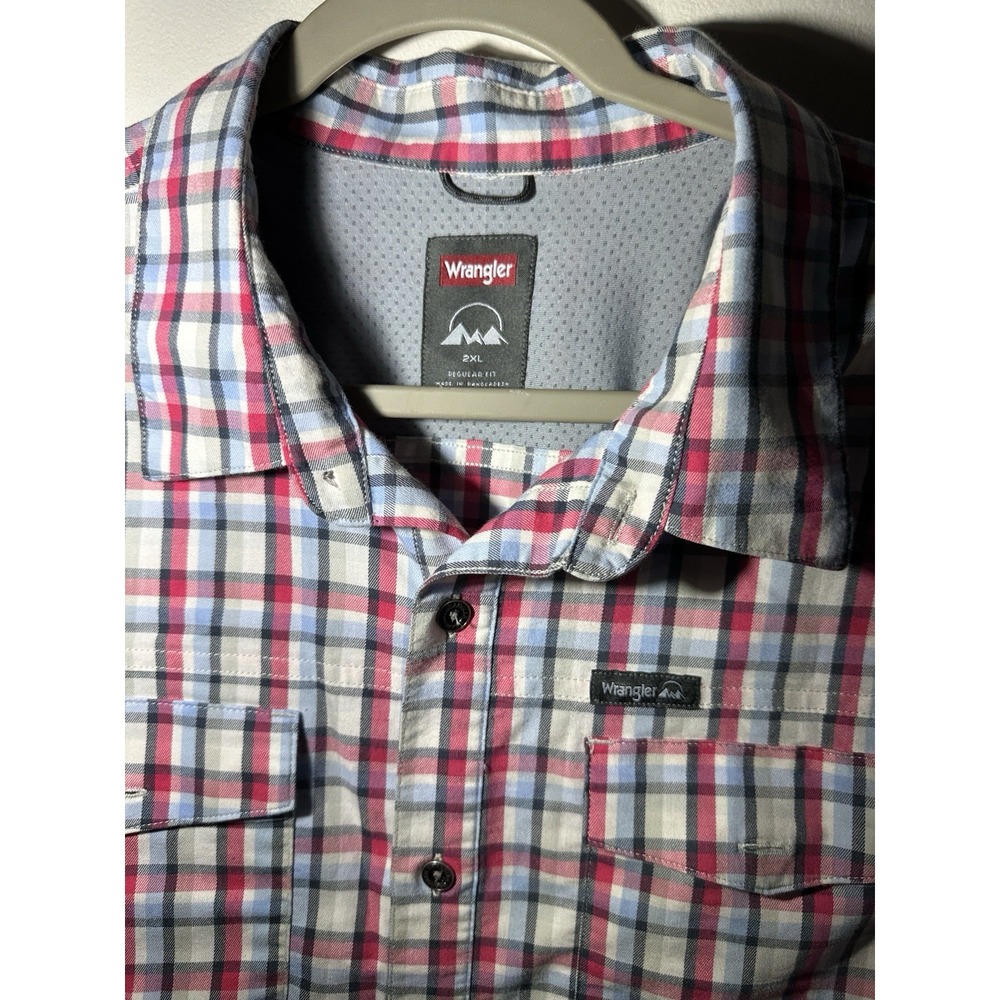 Wrangler Outdoor Shirt Mens 2XL Red Plaid Short Sleeve Button Down Excellent